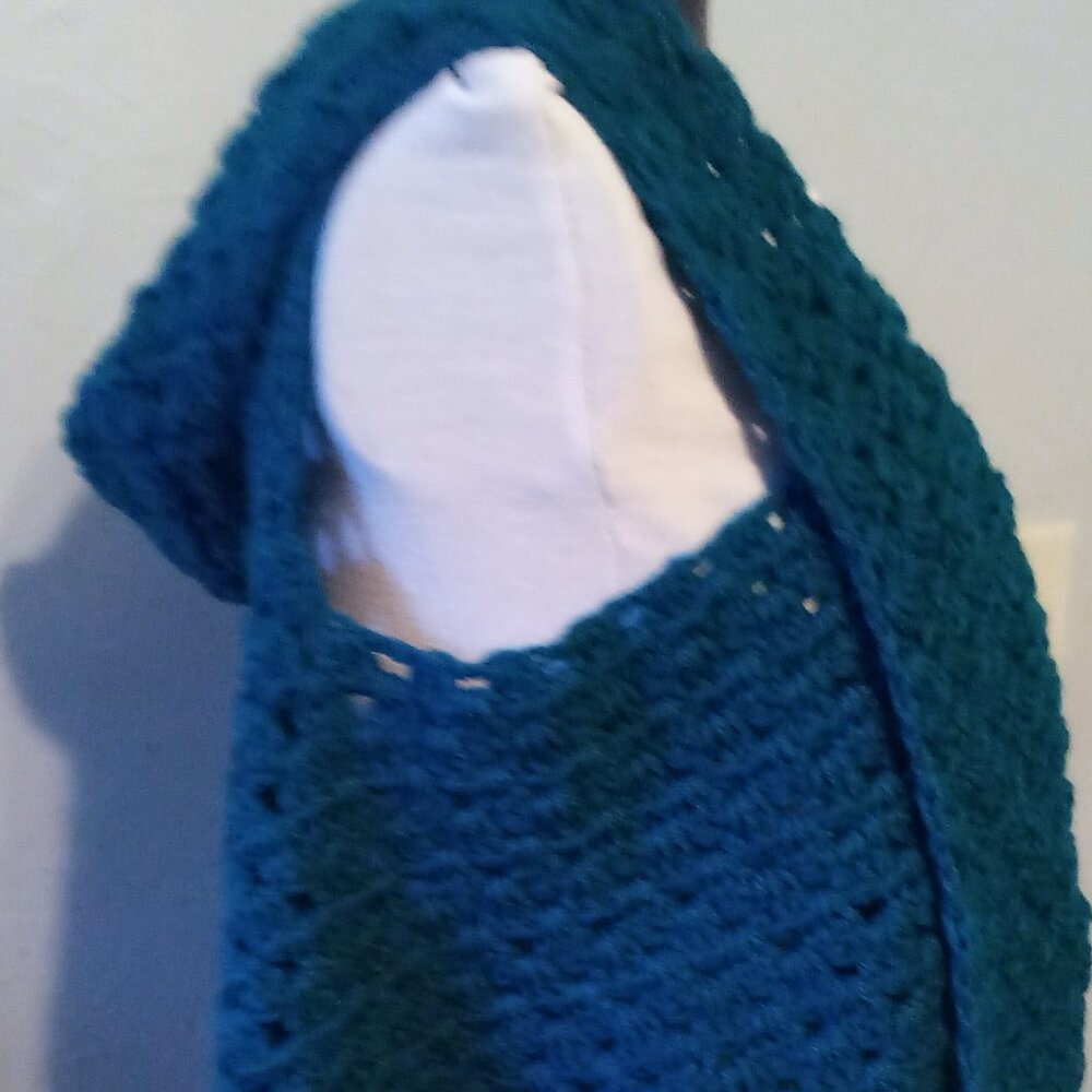 Hand Crafted Crochet Shawl Vest, Color Teal, Size will fit S-L. - Picture 3 of 5